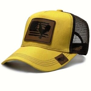New men's yellow adjustable baseball hat cap american flag rooster patch country